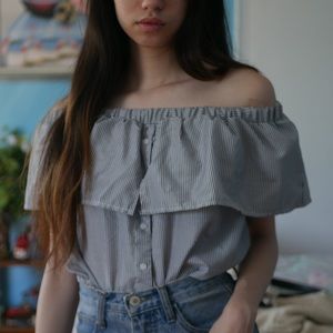 Ruffled Off the Shoulder Crop Top